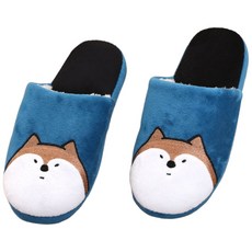 TAY SONG 太松 超萌俏皮動物室內布拖鞋, 萌趣動物造型 柔軟親膚布料 包覆鞋型設計, 40/41, 柴犬 深藍色 + 黑色, 1雙