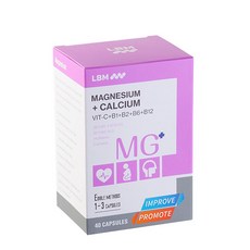 LBM 樂補鎂 鎂+鈣 複合膠囊 (維生素C+B1+B2+B6+B12) 40粒/盒, 1個, 40粒