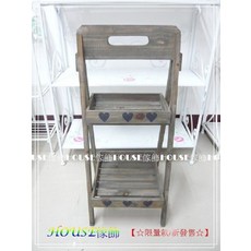 House傢飾 zakka 鄉村風格 復古愛心二層木製花台 花架 置物架