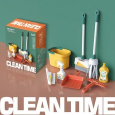 CLEAN TIME 兒童清潔玩具組 過家家打掃工具, 清潔工具套裝8件套（綠色）, 1個