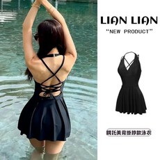 新款連體泳衣鋼託帶鋼圈v領露背性感純色高級韓綁帶溫泉度假海邊, 黃色,L 【建議47.5-52.5公斤】