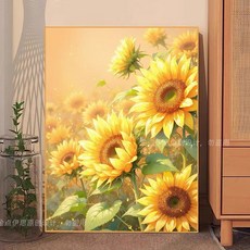 보석십자수 액자형 돈들어오는 황금빛 해바라기 재물 꽃 비즈 액자 포함 세트, 1개, 42x57cm