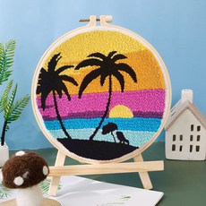 【超繪玩】戳戳繡毛綫繡針材料包 兒童學生課活動裝飾畫, 落日餘暉—送戳筆+支架 （材料包）⚑⚑, 1個