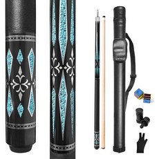 당구 가방 큐집 큐가방 2개 세트 캐나다 메이플 당구대 큐 스틱 휴대용 하드 케이스 포함 - 12 5mm 가죽 팁 58인치 19온스20온스 정밀 제작으로 직선 샷과 균형 잡힌, Blue-19 oz