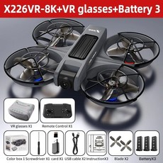 FLYER 미니 드론 X226/X226VR 드론 4K 전문 원격 제어 헬리콥터 비행기, X226VR-8K-배터리-3, 1개