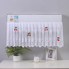 Shuangniu 空調擋風簾 蕾絲防直吹冷氣罩, 1個, 錦簇玫瑰（櫻桃裝飾）-褶皺波浪款