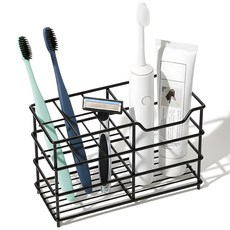 와이드 무타공 스텐칫솔걸이 정리대 화장실 칫솔 거치대 스탠드 욕실 멀티 칫솔꽂이, 1개, 블랙6구15cm