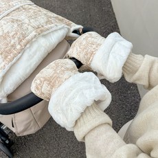 이몽 뜨왈드주이 밍크퍼 유모차 장갑 핸드 머프 워머 손잡이커버 방한, 1세트, 그레이