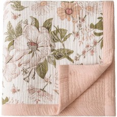 Little Jump 모슬린 여아용 아기 담요 대형 119.4 x 119.4cm47 47인치 면 침대 부드럽고 통기성이 좋으며 가벼운 퀼트 피치 플로럴 158462, 빈티지 블라썸