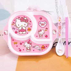 아기 헬로키티 식기 세트 카툰 그릇 접시 컵 인스타 감성 하이퀄리티, KT 식판+숟가락+젓가락【3종 세트】