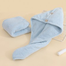 珊瑚絨乾髮帽 雙層加厚吸水 速乾髮帽, 藍色（菠蘿格）25*65cm雙層加厚, 1個