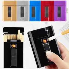 슬라이드 usb 충전식 라이터 일체형 일반 시가 레종 슬림 자석 메탈 담배 케이스 20개비 방수 담배각, pt002 A실버, 20개