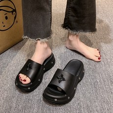 LOVCHO 여성 여름 통굽 키높이 캐주얼 뮬 슬리퍼