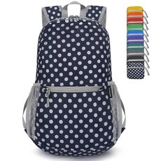 ZOMAKE 초경량 하이킹 백팩 20L 패커블 소형 백팩 방수 데이팩 여성 남성용 포레스트 그린 격자 무늬 데이팩 백팩, 네이비 블루, 화이트 물방울 무늬