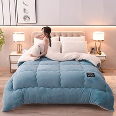 양모 이불 우유 벨벳 타프 벨벳 두꺼운 보온 봄가을 이불 심단인용 겨울 이불, 150*200센티미터 3.5kg, 블루 그레이