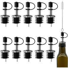 6Pc 스테인리스 스틸 병 주입기 고무 먼지 뚜껑이 있는 작은 구멍 올리브 오일 액체 와인 식초 대부분의 주류 6, 10