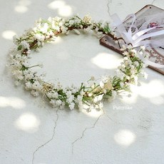 브라이덜샤워 화이트 꽃화관 셀프 웨딩 촬영 소품, 안개꽃 화관