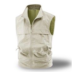 春秋薄款男士休閒馬甲 戶外運動透氣坎肩 時尚釣魚背心, 卡其