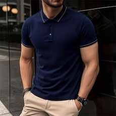 翻領純色短袖POLO衫 - 夏季透氣時尚百搭