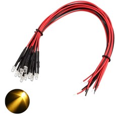 3V 3파이 옐로우 라운드 와이어 케이블 LED DIY 전자실습 모형용 차량 튜닝 실험 조명 부품, 10개