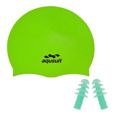 국내생산 아퀴스트 실리콘 수영모자&귀마개 세트 실내수영장 생존수영용품, 그린(귀마개색상랜덤), 1개