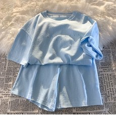 인투조이 여성 순수 코튼 캐주얼 반팔 상하의 세트