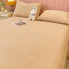 冬季加絨牛奶絨珊瑚絨牀笠 單件宿舍加厚牀罩純色牀單套, 杏色,加厚牛奶絨牀笠單件：90x200cm常規