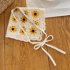 캡조아 뜨개 플라워 데이지 여름 헤어 삼각 두건 반다나 스카프 보넷 휴양지 여행 모자