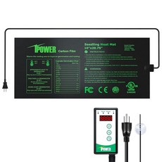 IPower 25.4 x 52.7cm10 20.7인치 묘목 열 매트 및 디지털 온도 조절기 콤보 세트 발아 실내 원예 온실용 따뜻한 수경 가열 패드 3082, 컨트롤러 포함