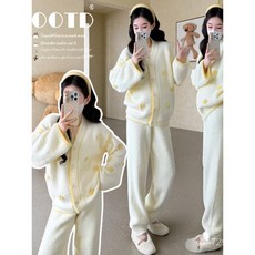 高級感孕婦裝 加厚保暖套裝 臺灣出貨 秋冬韓版愛心絨毛家居服 時尚百搭孕婦睡衣