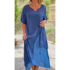 Yellwel 패션 브이넥 반팔 리얼 투피스 여성 원피스 여름 DJP