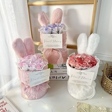 桃園出貨 【8873人好評】11朵兔耳小香風永生花花束可愛毛絨玫瑰手捧花七夕禮物教師節禮物, 11朵兔耳 卡布奇諾,不帶燈