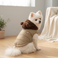 겨울 따뜻한 강아지 패딩 조끼 곰돌이 옷 귀여운 강아지 겨울옷 애견 의류 소형견 중형견용, 1개, 갈색