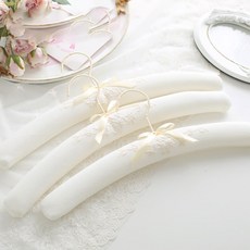 면린넨 패브릭 스펀지 자수 드레스 옷걸이 3개입, 01 아이보리, 1세트