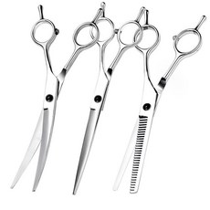 寵物美容剪刀套組 7寸 彎剪/直剪/牙剪, 1個, 寵物美容剪刀（三件裝）