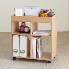 開放式收納活動推車，多層儲物櫃附滾輪，簡約風格收納櫃, 原木, 1個