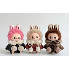 라부부 4 세대 체크 망또와 퍼 목도리 세트 라부부미니, 1개, 브라운