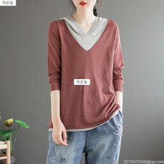라오농 LAONONG 오리지널 레트로 니트 리넨 2종 티셔츠 여 루즈핏 후드 패딩 얇은 상의MAOZI22