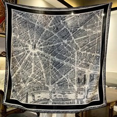 東吳韻 110cm絲毛圍巾披肩大方巾 重磅桑蠶絲絲巾披肩 90cm雙面印花真絲羊毛圍巾, 巴黎地圖-絲毛135cm 雙面同色, 1個