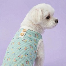 딩동댕독 강아지옷 와플 꽃무늬 애견 티셔츠 실내복, 1개, 민트