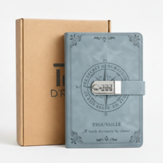 디루아 빈티지 비밀 일기장 자물쇠 다이어리 잠금 노트, 1개, 스카이블루