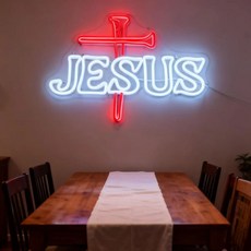 예수님 십자가 네온 사인 예수 jesus 교회 기도실 예배당, 39.38x30cm