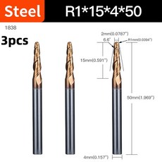 HUHAO 1/3PCS 볼 노즈 엔드 밀 나선형 테이퍼 3D 조각 비트 초경 CNC 밀링 커터 우드 라우터, 31838