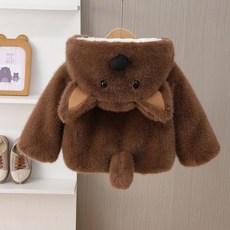 귀여운 노란오리 외투 자켓 잠바 두꺼운 보온 아우터 호랑이 토끼, 100cm, 1개, 강아지베이비 커피