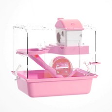 JONSANTY 雙層透明倉鼠籠 寵物籠 小型動物籠 倉鼠用品 兔子用品 天竺鼠用品, 粉30*28*21, 1個