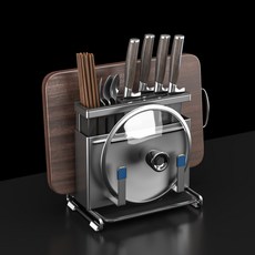 란몰 304스텐 칼꽂이수저통 도마 냄비뚜껑 올인원거치대, 1개, 그레이