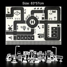 기어다니기 매트 주차장 도로도 도시 교통 지도 도로 카펫 표지판 학습, 색상: 1. HBYXD 28BL, 1개