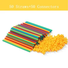 밀짚 생성자 장난감 STEM 빌딩 연동 플라스틱 재미 교육 공간적 사고 개발 Bloques De Construcción, 01 50Straw 50Connector