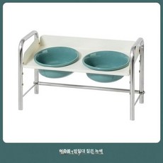 모던 철제 반려동물 식기 스텐인레스 식탁 물그릇, 소형 그릇직경12.5cm 300ml, 1개, 이중 받침 세트 짙은 녹색+짙은 녹색