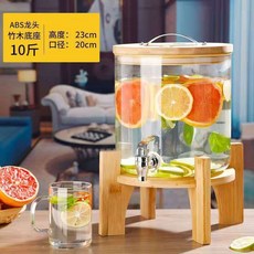 臺灣出貨大容量冷水壺涼水壺帶龍頭檸檬水壺果汁可樂飲料桶容器泡酒玻璃瓶廚房神器, 5升+ABS龍頭+竹 底座, 1個